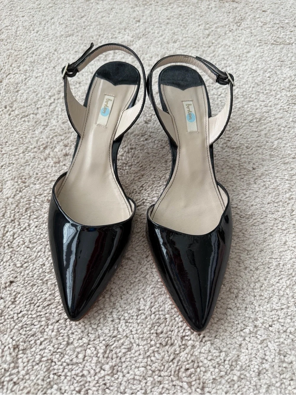 Boden Black Patent Pointed Slingback Heels